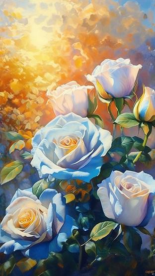 繁花入画 在插画风景中盛开的美丽花卉
